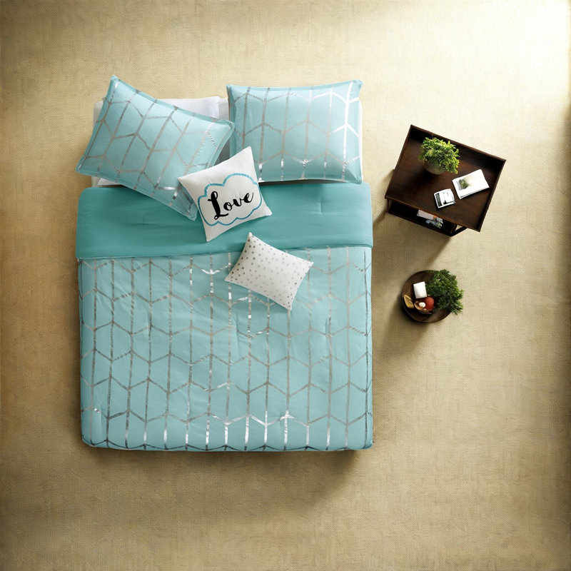 Ensembles de literie métalliques élégants, polyester argenté turquoise, confort contemporain