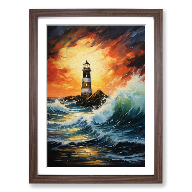 Lighthouse Action No.3 - Single Picture Frame Print on Wood, 34cm H x 25cm W x 2cm D, Walnut