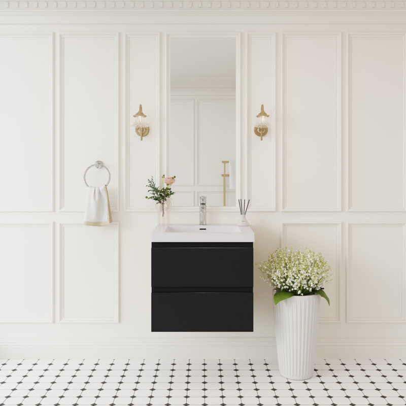 Meuble-lavabo flottant avec lavabo et meuble-lavabo, Noir, 24"