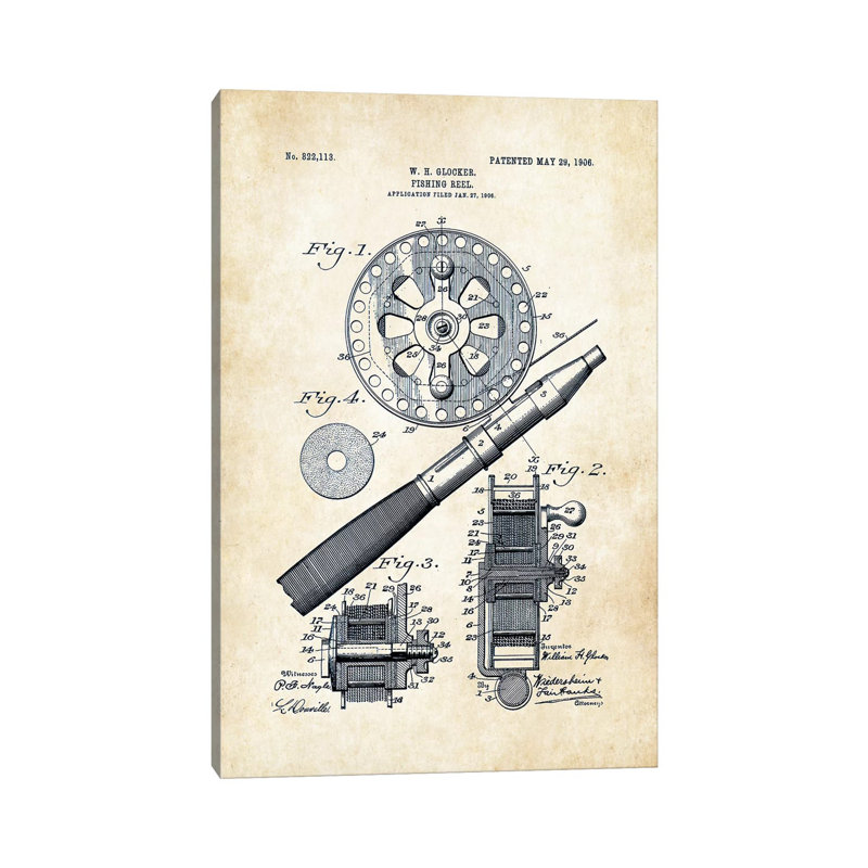 Fly Fishing Reel (1906) by Patent77 - Wrapped Canvas Gallery-Wrapped Canvas Giclée, 66.04 cm H x 45.72 cm W