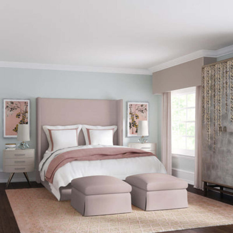 Lit tapissier Kaiser Box, Grand, Velours moelleux rosé