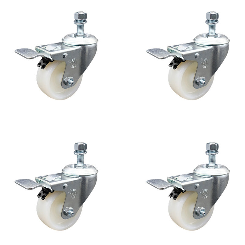 Ensemble de roulettes à tige filetée pivotante de 12 mm avec 2 freins à verrouillage total