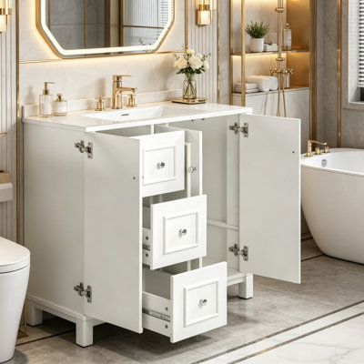 Armoire de salle de bain autoportante à double cuve 60 po - Portes à fermeture douce, fabrication en bois massif, grand rangement avec tiroirs et armoires