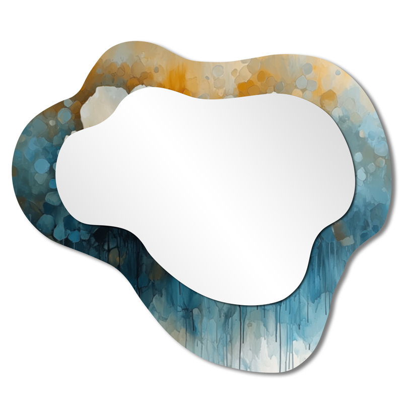 White Blue Peonies Garden - Peonies Irregular Asymmetrical Mirror, Traditional Wall Mirror, Printed on Metal, 25" x 28"