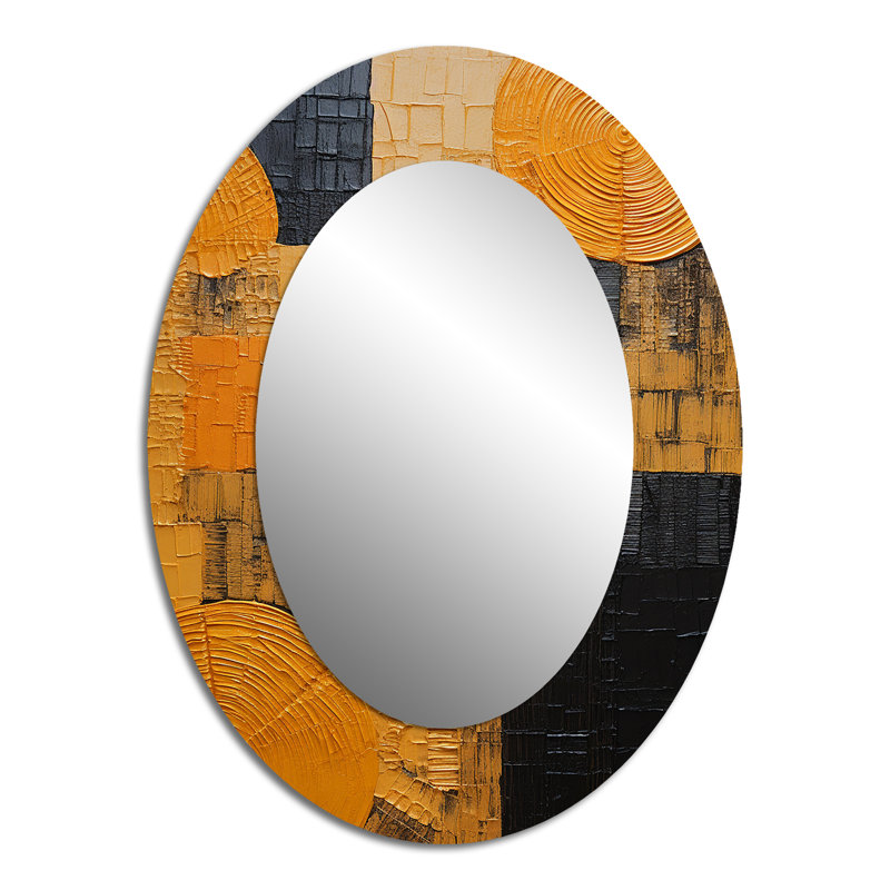 Artistique jaune poterie - Miroir décoratif géométrique ovale sur métal, 40 po x 30 po