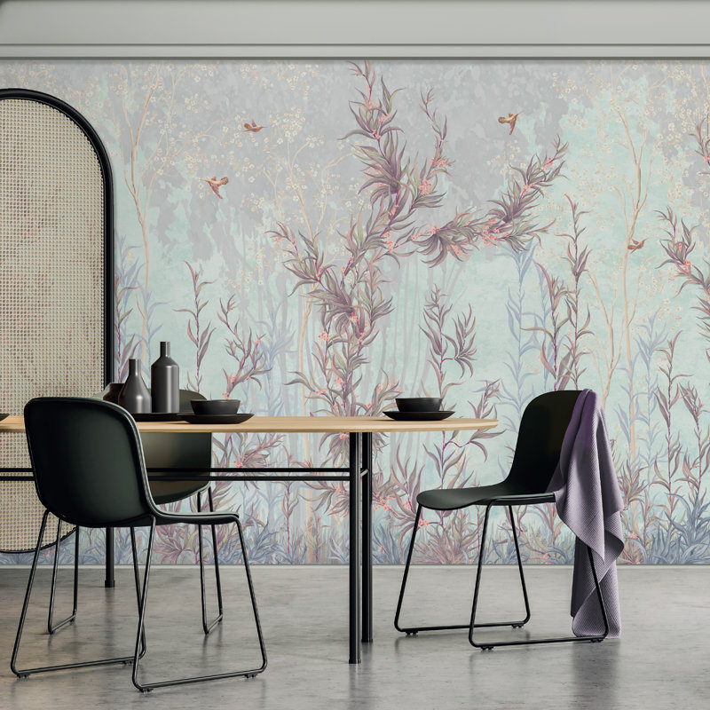 Fleurs délicates, papier peint botanique élégant, Bleu, L 110,04 po x l 204 po