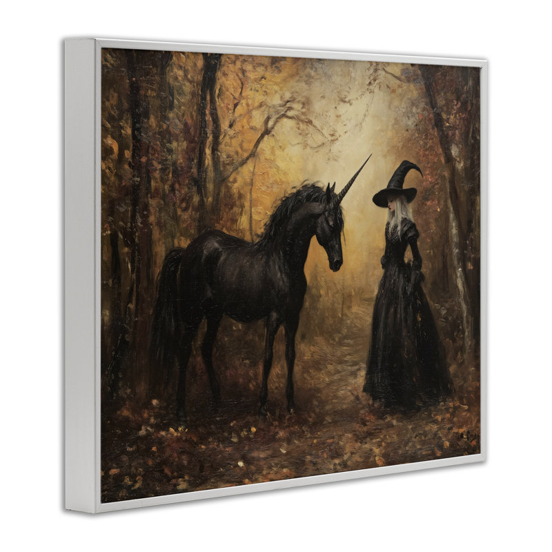 Sorcière et licorne noire, estampe numérique, design par Arlington Prints, H 11 po x l 14 po
