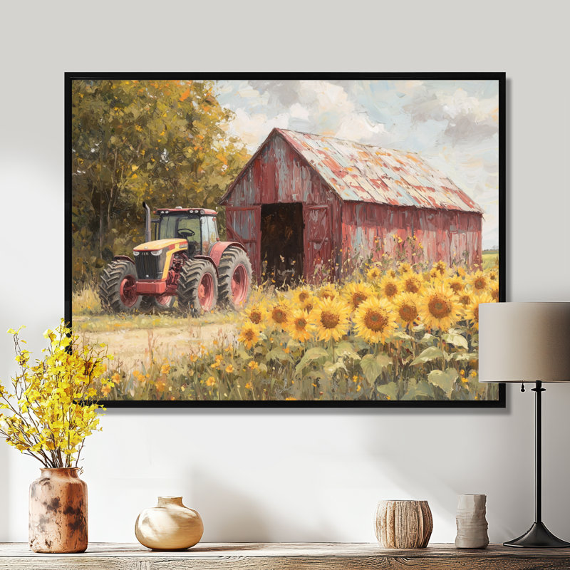 Dobrinka Sunflowers and The Tractor Shed IV - Sunflowers, art mural, H 34 po x l 44 po, Picture Framed