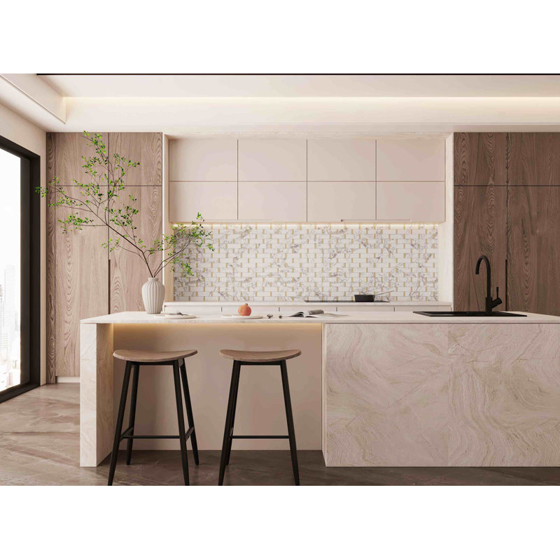White Marble and Trim 11x12 Mosaic Subway Wall and Floor Tile