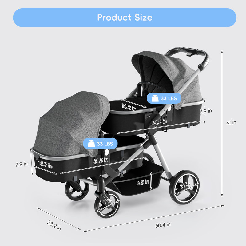 Poussette simple pliable avec dossier réglable, Gris