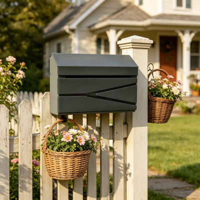 Wall Mount Mailbox With Large Capacity, Durable Galvanized Steel Construction, Rustproof Black Finish For Outdoor Use