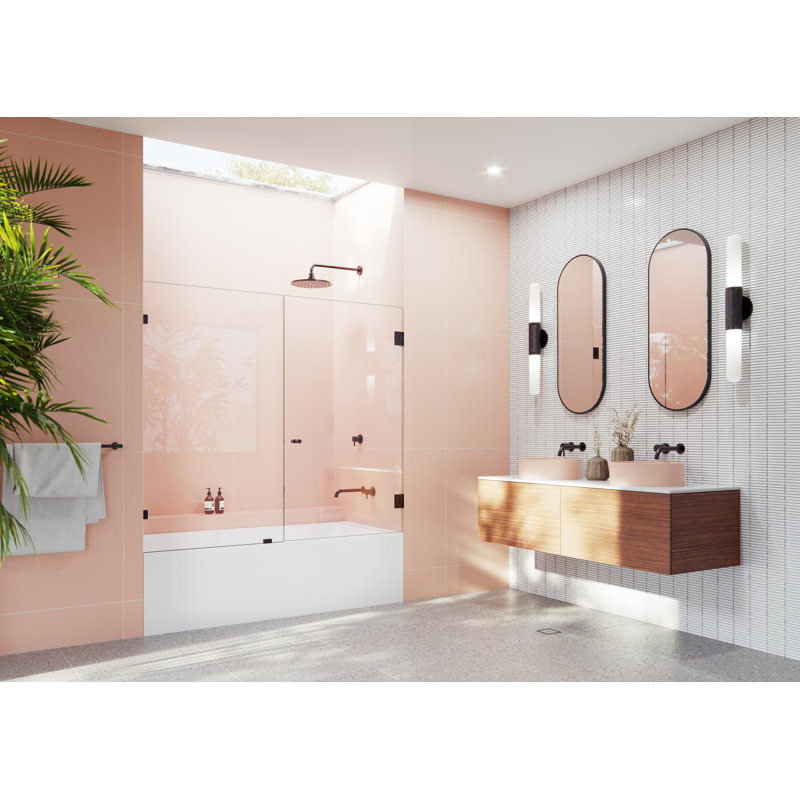 Illume 64 in. x 58.25 in. Fully Frameless Hinge Bathtub Door, Oil Rubbed Bronze