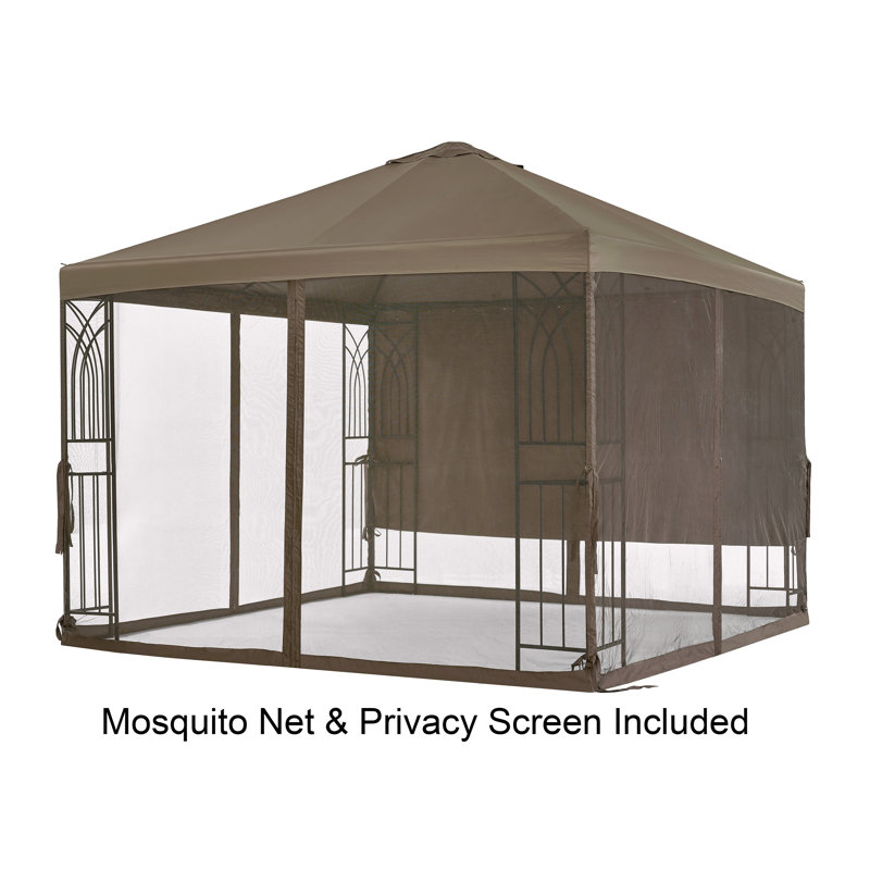 Symphony III 10' x 10' Beige Steel Patio Gazebo with Mosquito Net
