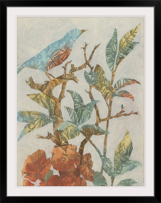 « i », reproduction d’impression megan meagher Aviary Collage, Cadre noir, H 24 po x l 20 po x P 1 po