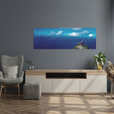 Hiker Pali Kokee State Park Kauai Hi Usa Peaceful Serene Abstract Landscape Ocean, art mural