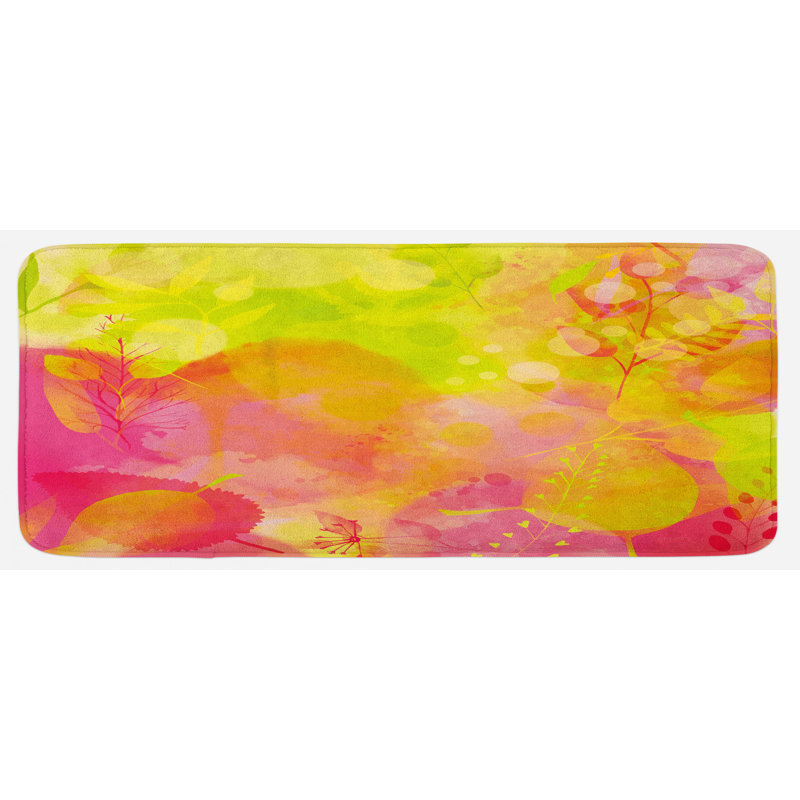 Tapis de cuisine à marigold vert pomme rose de la nature inspirée de la jardin psychédélique