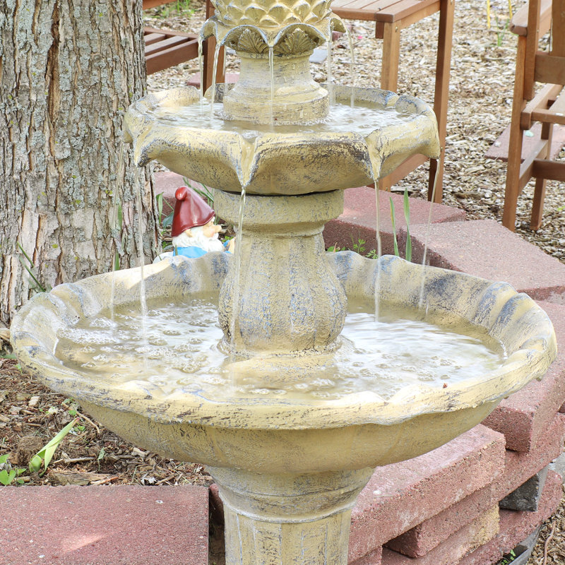 Arcade Polyresin 2-Tier Solar Fountain with Battery Backup - Earth, Brown