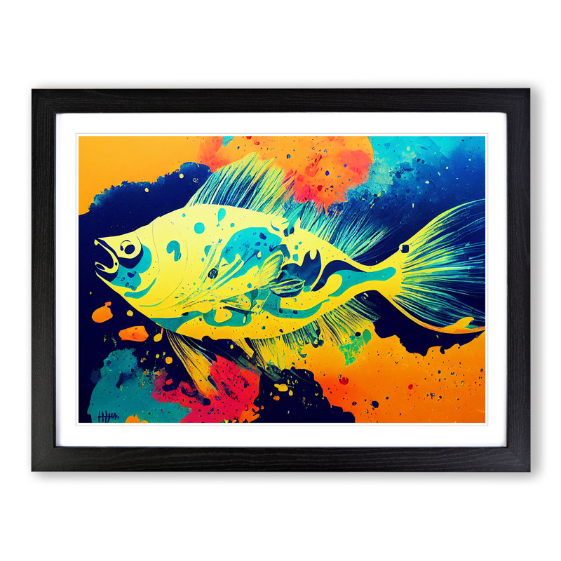 Fish Paint Splash Vol.4 Abstract - Single Picture Frame Print, 46cm H x 64cm W x 2cm D, Black Framed
