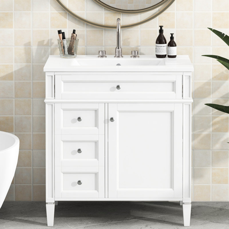 Meuble-lavabo de 30 po avec lavabo, armoire fonctionnelle 2 tiroirs et compartiment basculant, tiroir pratique de conception moderne, pour rangement