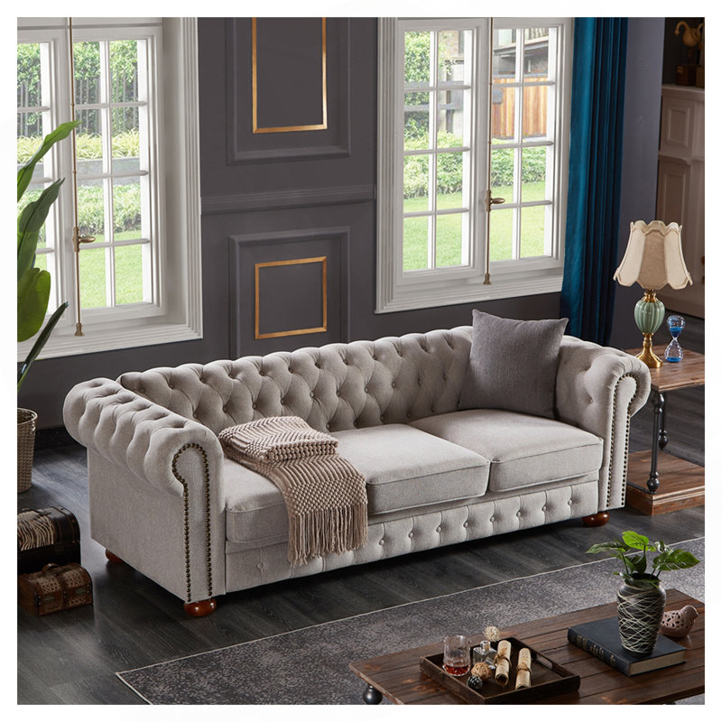 Gurnaik Upholstered 3-Seater Sofa, Gray Linen