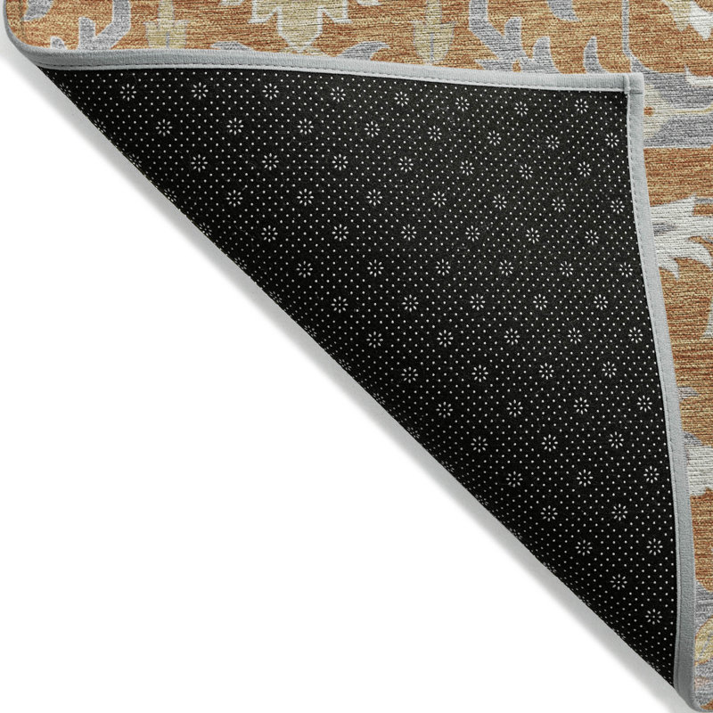 3' X 5' Copper Ivory And Gray Damask Washable Indoor Outdoor Area Rug
