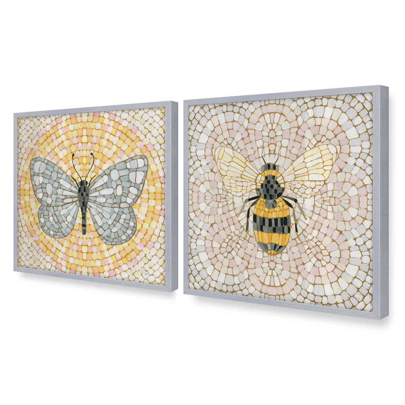 Ailes de mosaïque, ensemble de 2 impressions, 16 po x 16 po, Impression encadrée, Chrome poli