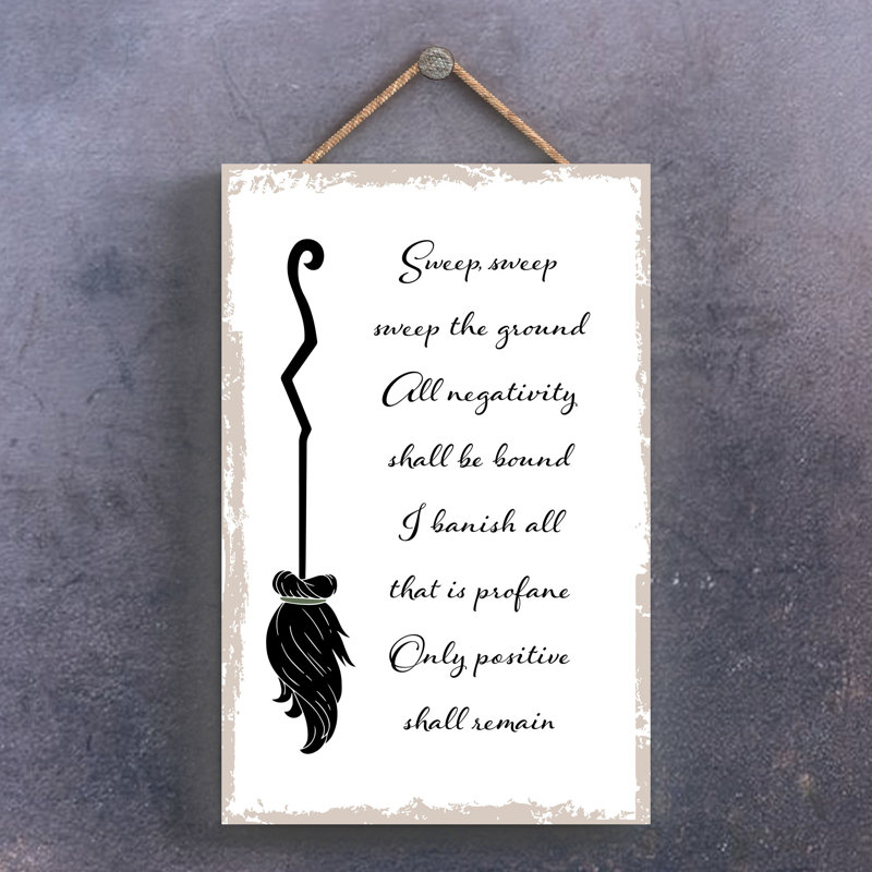 Witch Sweep Sweep Wooden Plaque, White, 28.5cm H x 18.5cm W x 0.9cm D