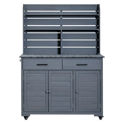 65" H Large Garden Potting Bench with Lockable Wheels and Storage Cabinet