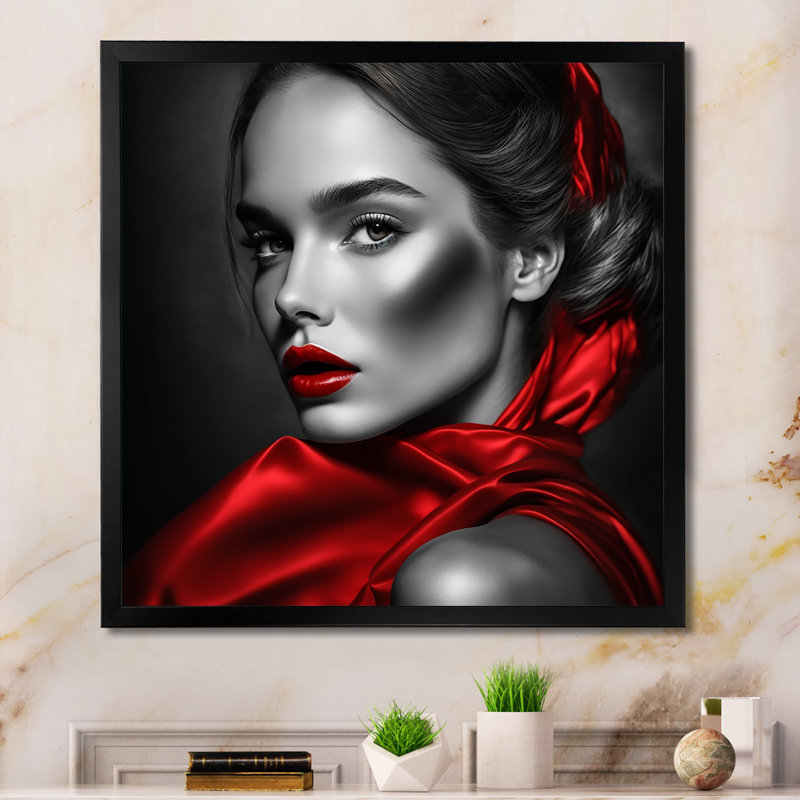 «Retro Greccity» en noir et rouge - reproduction sur toile, H 24 po x l 24 po x P 1 po, Cadre photo noir