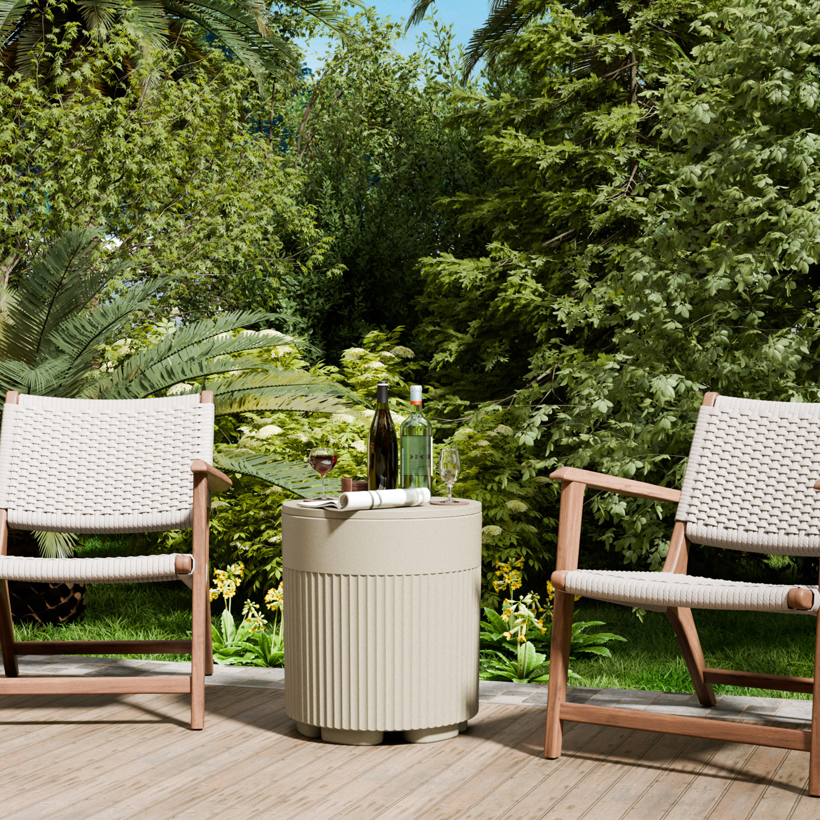 Modern Outdoor Patio Side Table Umbrella Base, White, 16.65" H x 14.76" W x 14.76" D