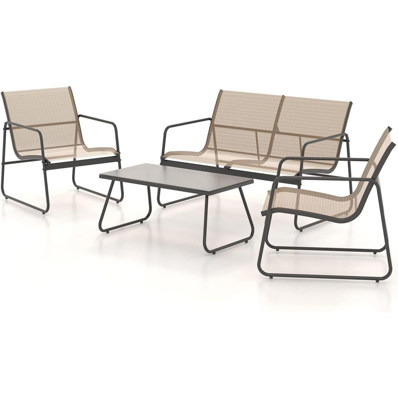 4-piece Mesh Sling Conversation Set For Patio, Brown