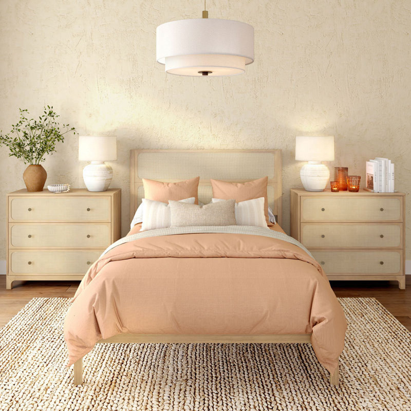 Elio Rattan 3-Drawer Solid Wood Dresser with Brass Knobs
