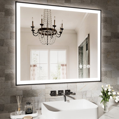 30X36 Inch Smart Led Bathroom Mirror With Dimmable Lighting, 3 Color Temperature Options (3000K, 4500K, 6000K), - Fog Feature, Wall Switch Operation, Ul For , 5Mm Tempered Glass Lighting And Settings