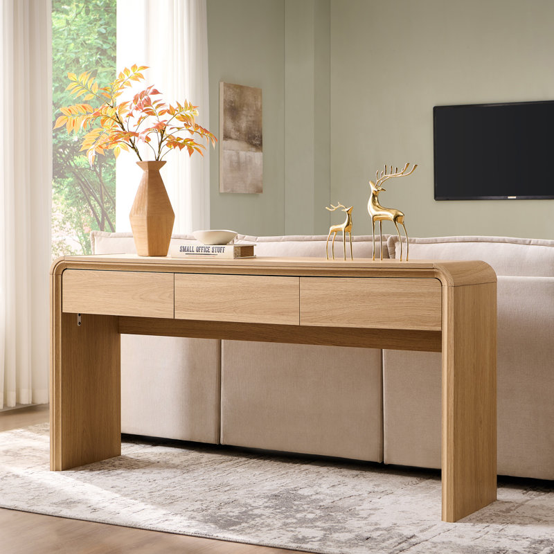 Console en bois 62,91 po avec 3 tiroirs de rangement Maud, Naturel