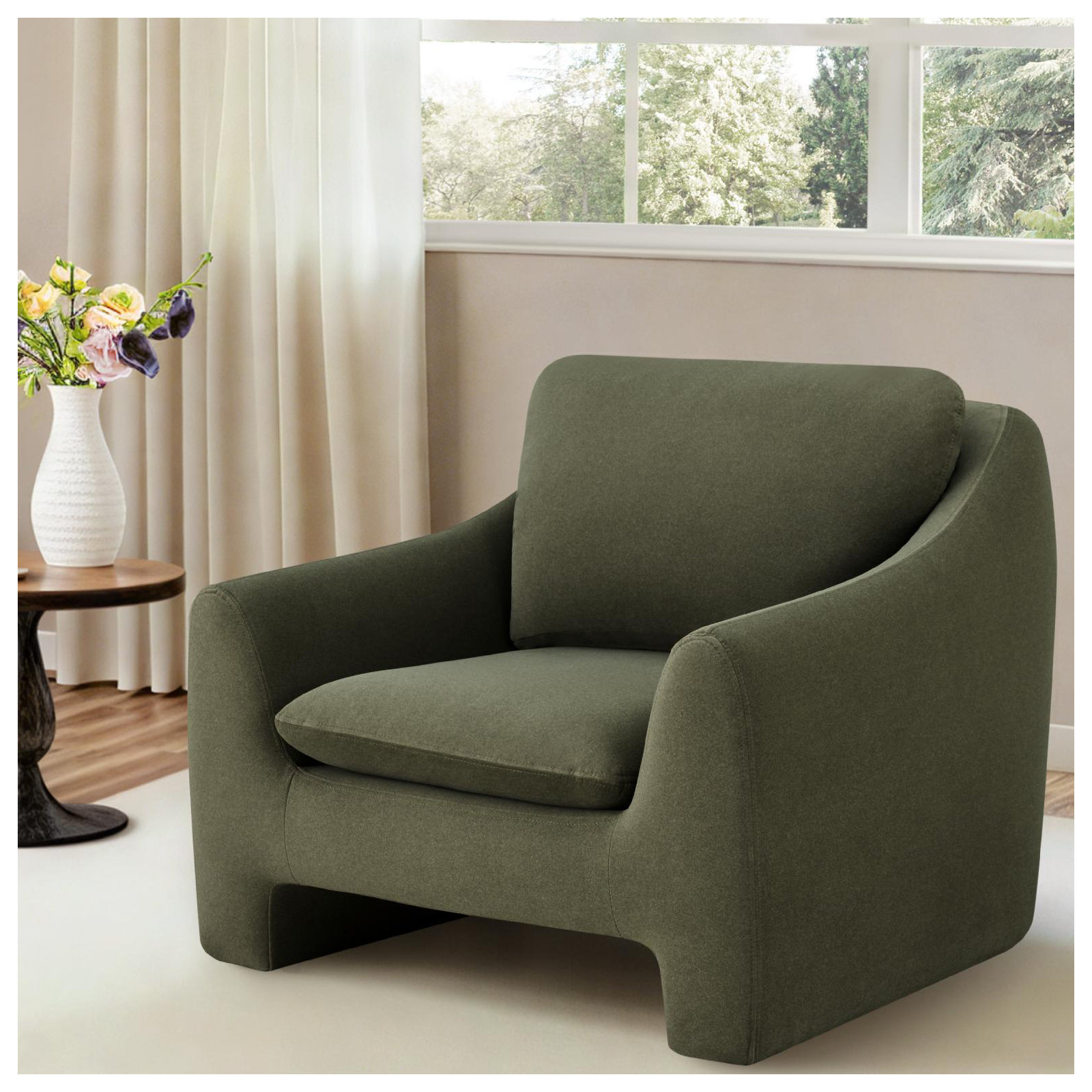 Elodie Rue 42'' Upholstery Modern Armchair, Vesper Forest Velvet