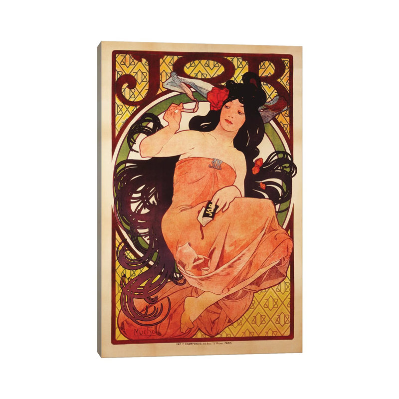 JOB Rolling Papers Advertisement by Alphonse Mucha - Wrapped Canvas Print, 30.48cm H x 20.32cm W x 1.91cm D