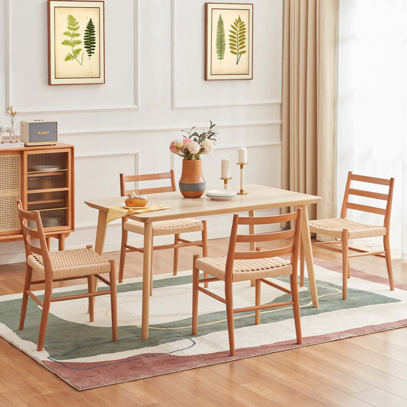 Ensemble de 2 chaises de salle à manger, siège en corde tissée, Naturel
