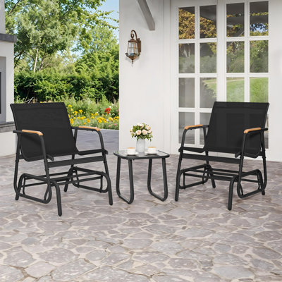 Ensemble de fauteuil oscillant carré pour 2 personnes avec table en verre trempé Lagroue