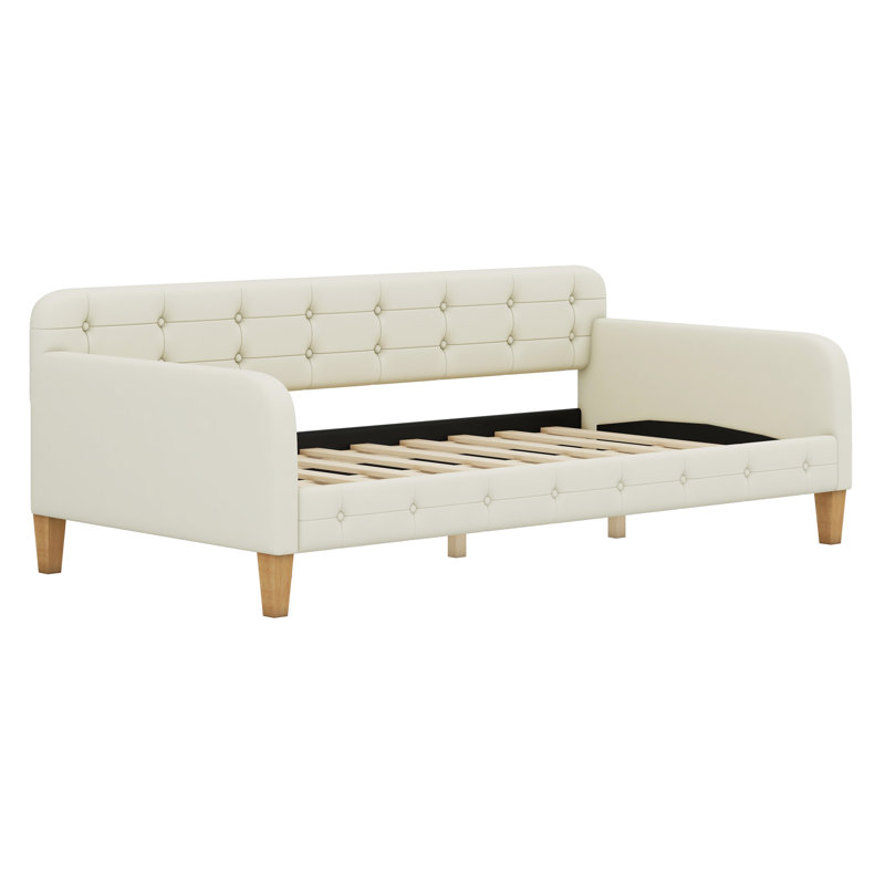 Upholstered Daybed With Support Legs, Beige