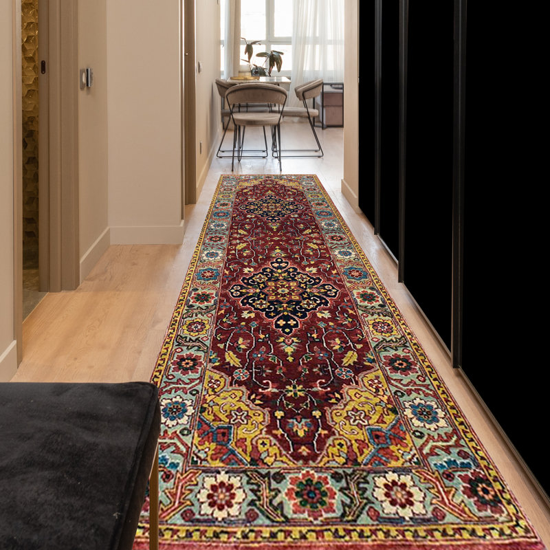Elegant Wool Oriental Area Rug in Red, Runner 2'6" x 10'