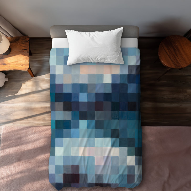 Pixelated Mountainous Landscape Blue Duvet Cover | Home Decor