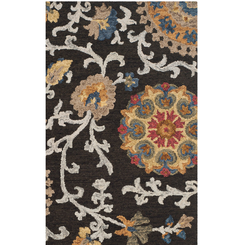 Emrick Hand Tufted Wool Floral Rug, Rectangle 2'3" x 4'