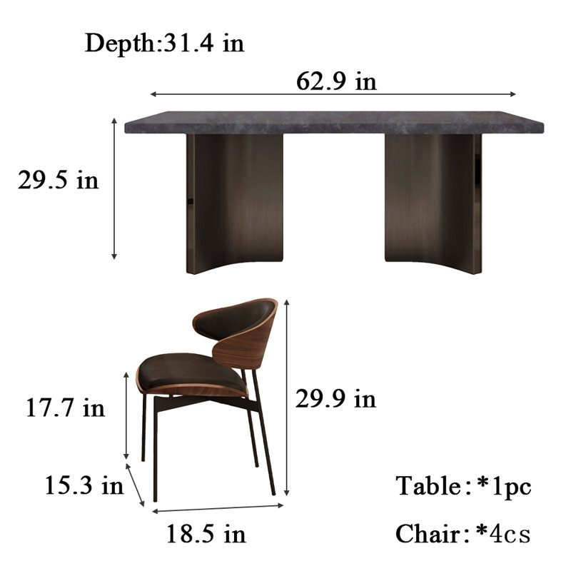 Ensemble de salle à manger Rock Plate, H 29,5 po x L 62,9 po x l 31,4 po