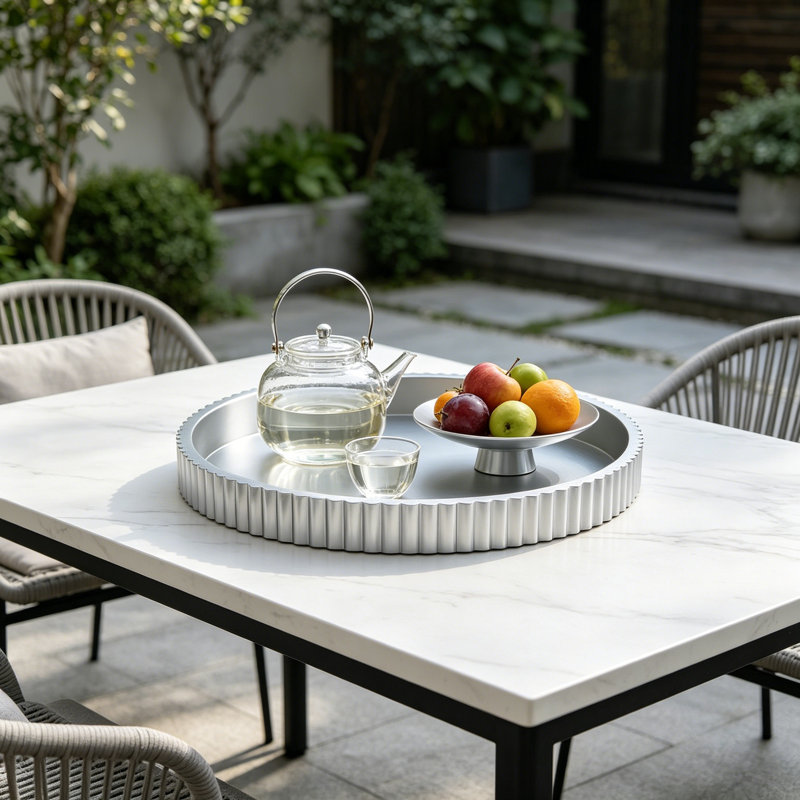Nested Round Decorative Trays Set - Modern Wooden Centerpiece With Fluted Edge For Coffee Table, Ottoman, And Home Decor
