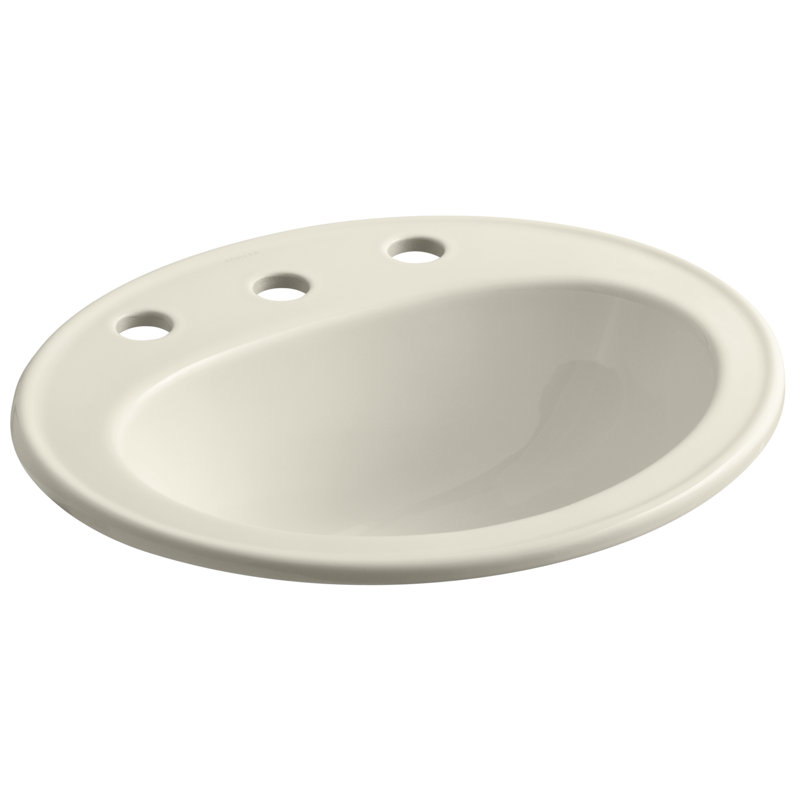 Pennington Ceramic Oval Drop-In Bathroom Sink with Overflow, Almond, 8'' Centers