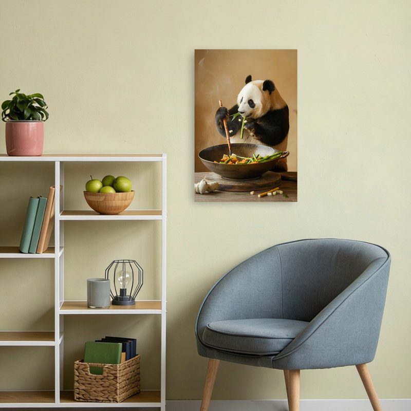 Panda Cooks Stir-Fry Contemporary Bamboo Panda Wall Art Print 1 Piece Wrapped Canvas Wall Art, 60.96cm H x 40.64cm W