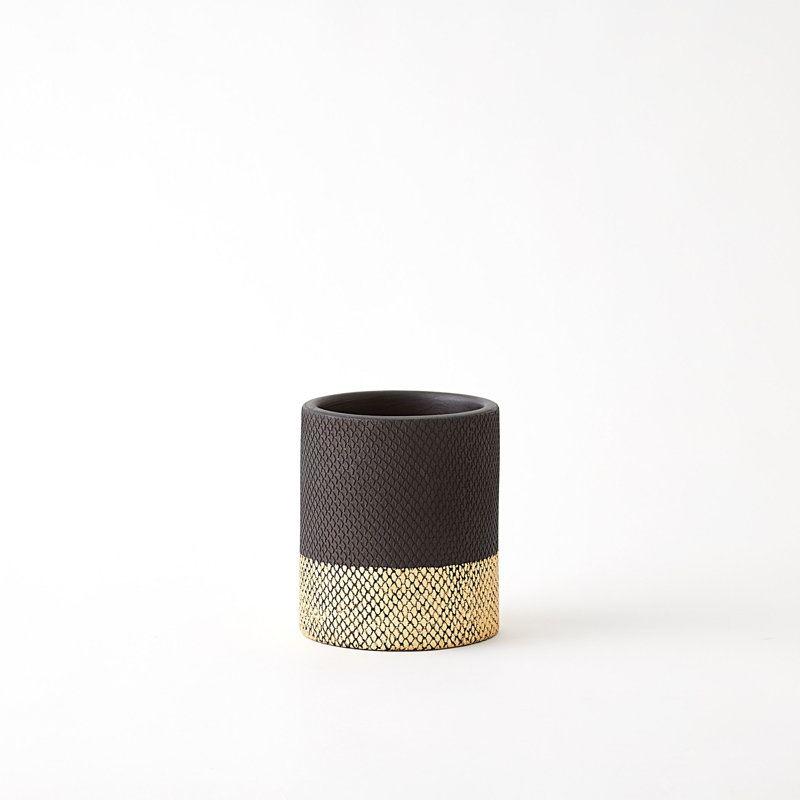 Java Vase-Matte Black/Gold Metallic-Sm, 8" H x 7" W x 7" D