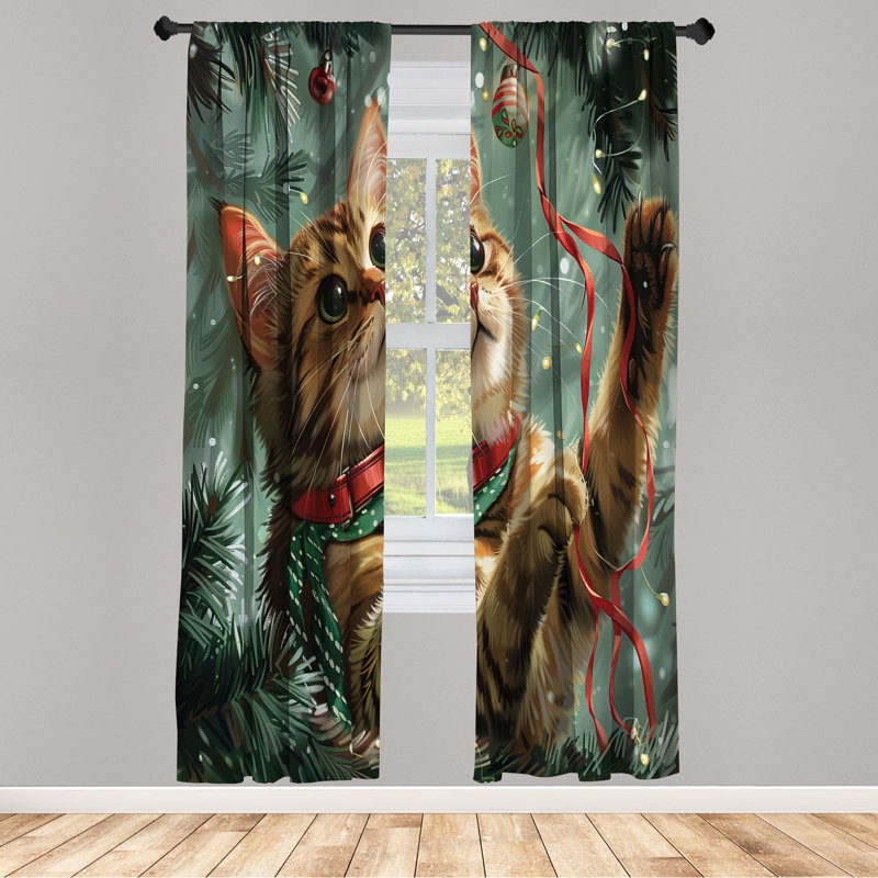  Rideaux de Noël, chaton de Noël et arbre, L 28 po x L 63 po