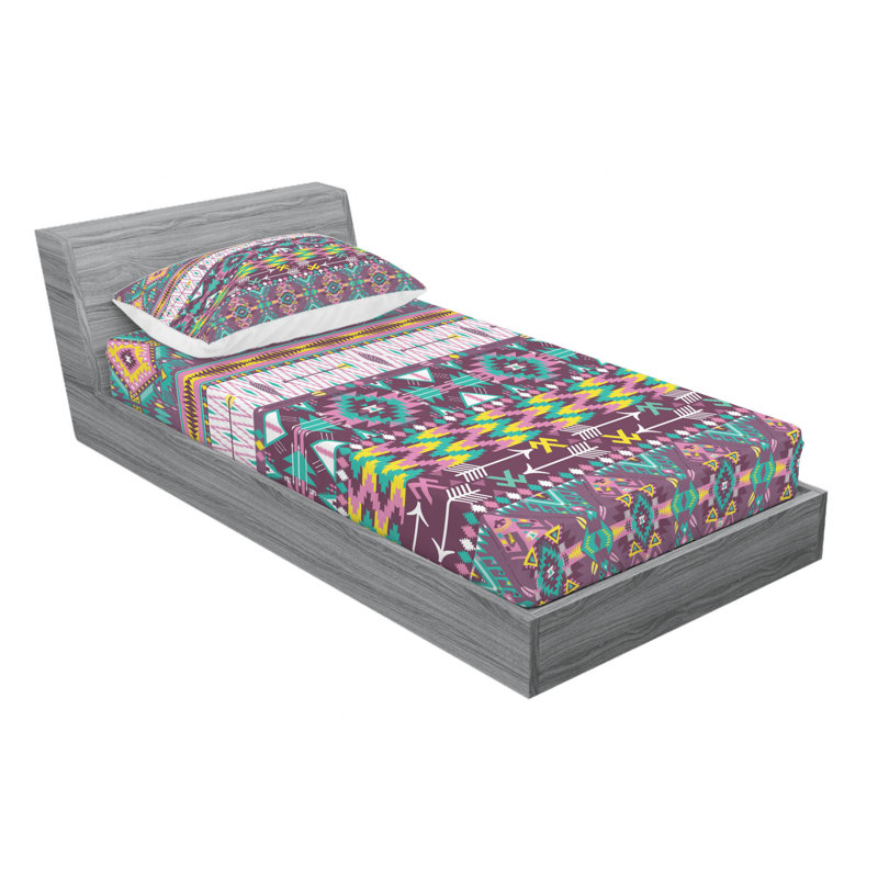 Ensemble de draps ikat traditionnels et flèches, Ensemble de draps pour lit simple avec drap-housse