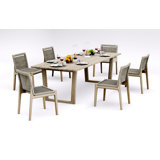 7 Pcs Grade-A Weathered Teak Wood Dining Set: 98" Sema Rectangle Table  And 6 Sema Armless Chairs #11Se3300